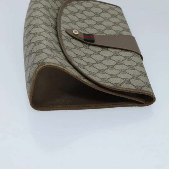 GUCCI GG Supreme Web Sherry Line Clutch Bag PVC Beige Red - Picture 5 of 16